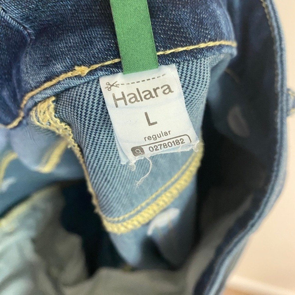 Halara High Waisted Pull On Denim Pants Jeans Large Straight Leg Stretch Blue - Picture 4 of 6